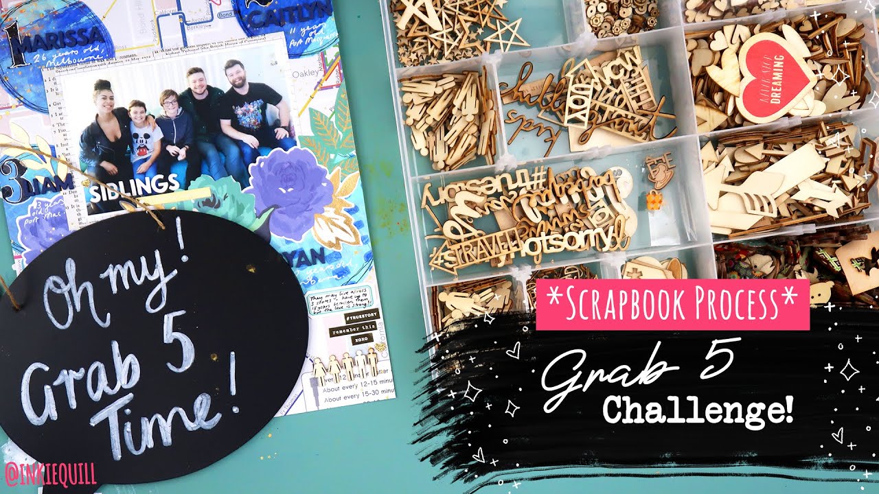 GRAB 5 CHALLENGE // Mixed Media Scrapbook Layout 