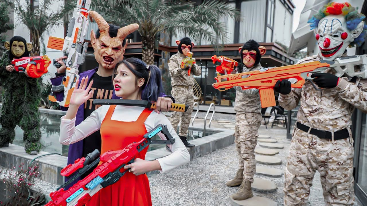Mask Nerf War: Alpha Girl Nerf Guns Fight XICMAN Mask Crime Worst Nightmare Comes True Epic Escape