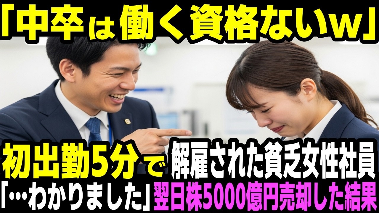 「中卒は働く資格ないw」 初出勤5分で解雇された貧しい新人女性社員 「…わかりました」翌日会社の株5000億円売却した結果