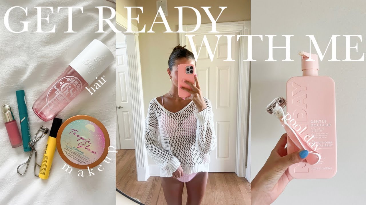 GET READY WITH ME *for a day of tanning* | hair styles, makeup routine + outfit