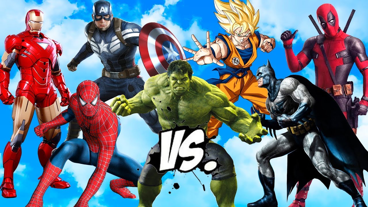 IRON MAN vs HULK vs CAPTAIN AMERICA vs SPIDERMAN vs GOKU vs BATMAN vs DEADPOOL - EPIC BATTLE