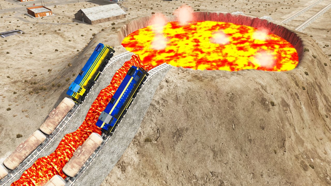 Train vs Giant Lava Volcano Creator - Cars & Rails l BeamNG.Drive