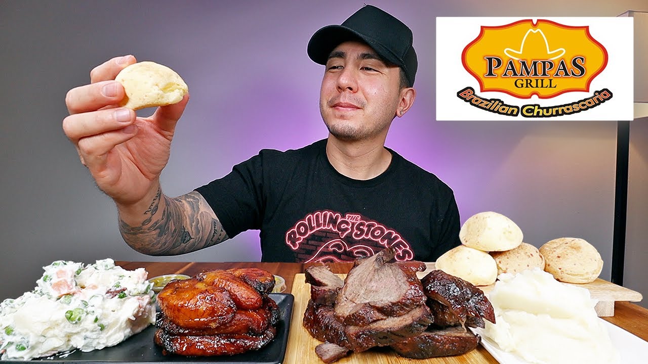 EATING Brazilian Food + Picanha Steak + Cheese Bread + Potato Salad | Pampas Grill Mukbang