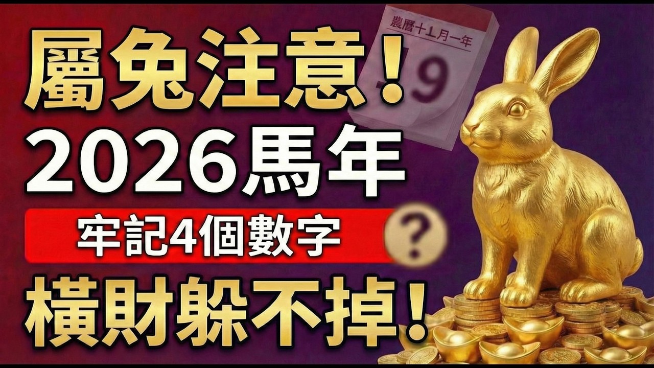 生肖兔恭喜！2026年丙午馬年，你的偏財旺，這4個數字最招財，記住用它，會有橫財驚喜！#2026生肖兔運勢 #屬兔2026運勢 #偏財 #幸運數字 #橫財 #幸運數字 #風水 #招財 #財運 #丙午年