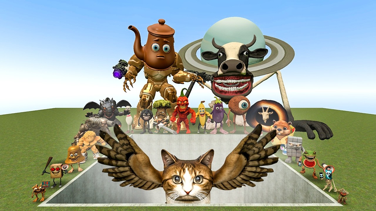 AI Brainrot Memes vs Meowl Bosses in Giant Pit – Gmod Chaos