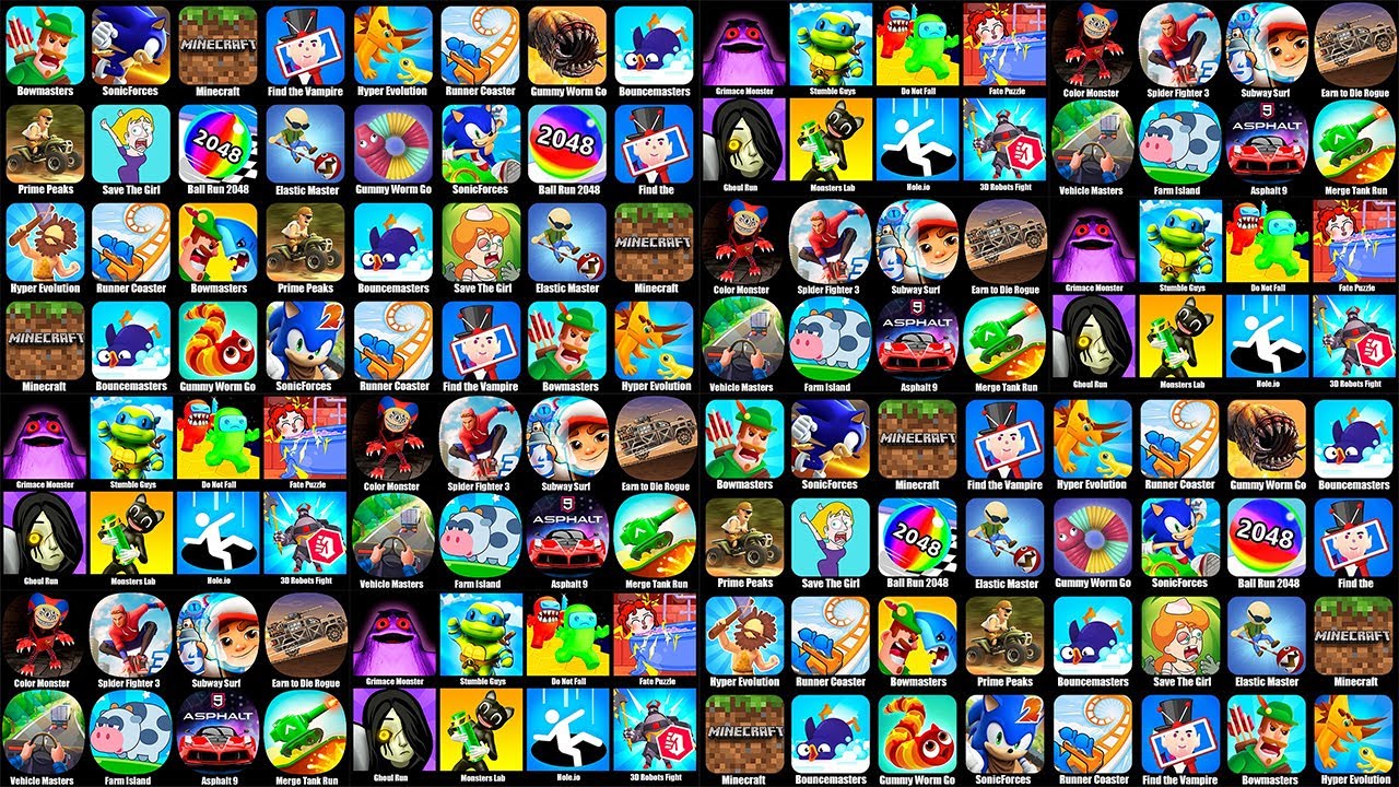 Roblox,Spider Fighting 2,Bowmasters,SonicForces,Minecraft,Grimace Monster Scary Survival,StumbleGuys