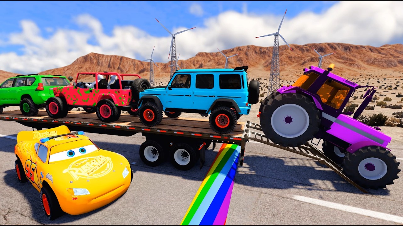 Flatbed Truck McQueen | Transportation with Truck - Pothole vs Car  #106  | BeamNG.Drive
