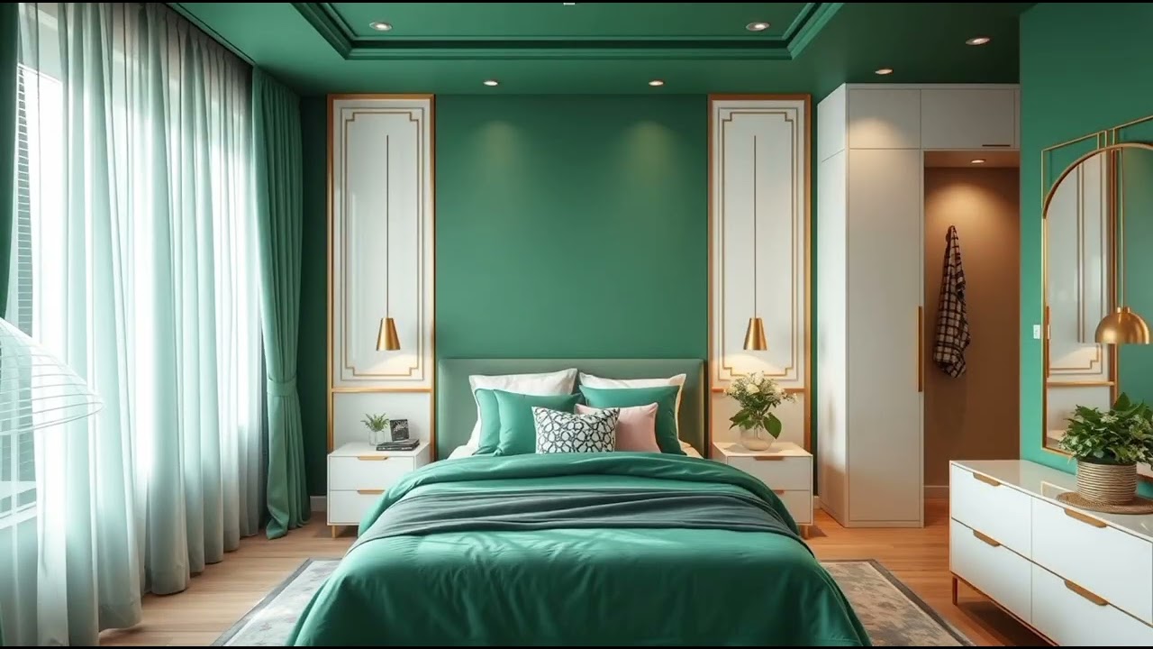 Top 50 Modern Bedroom Designs with Emerald Green Walls & Gold Accents