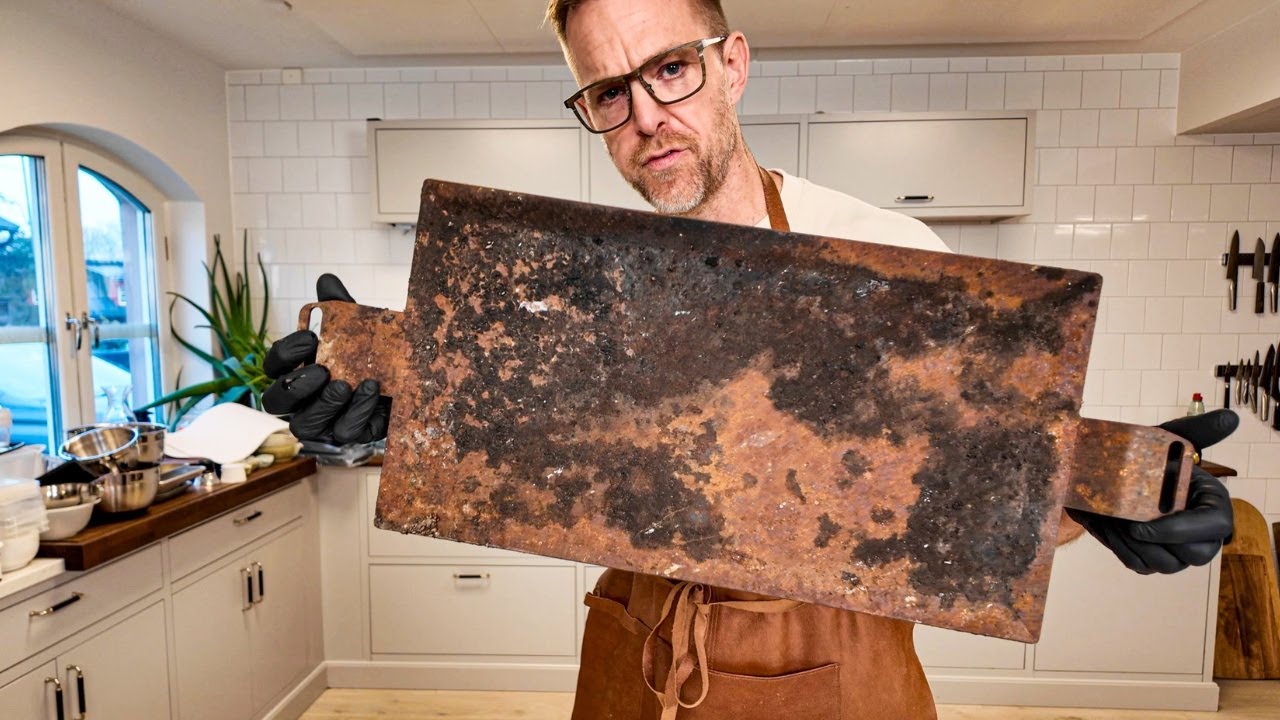 Renoverar rostig kolstålshäll