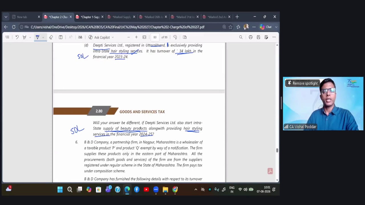 Final Paper 5: ITL | Topic: Charge of GST | Session 1 | 07 Aug 2026
