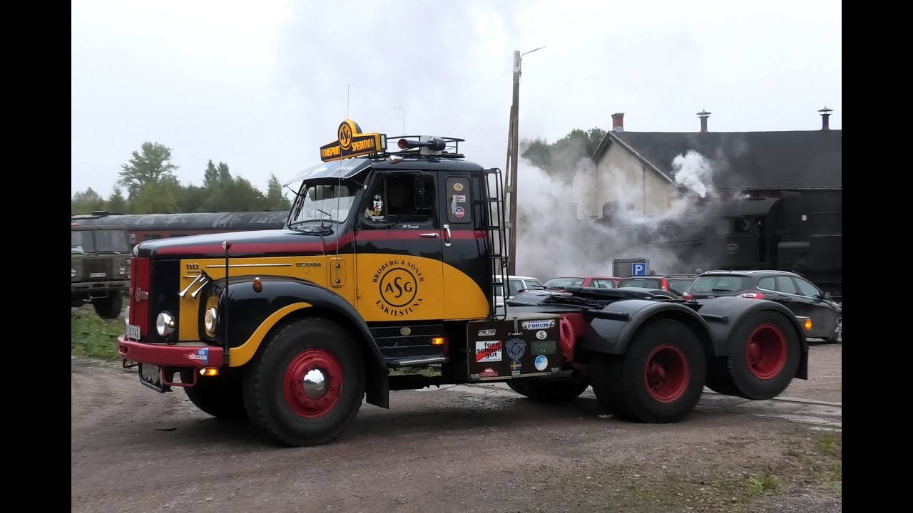 Old Trucks & Steam Locomotive SJ B 1323 Krylbo Sweden (4K)