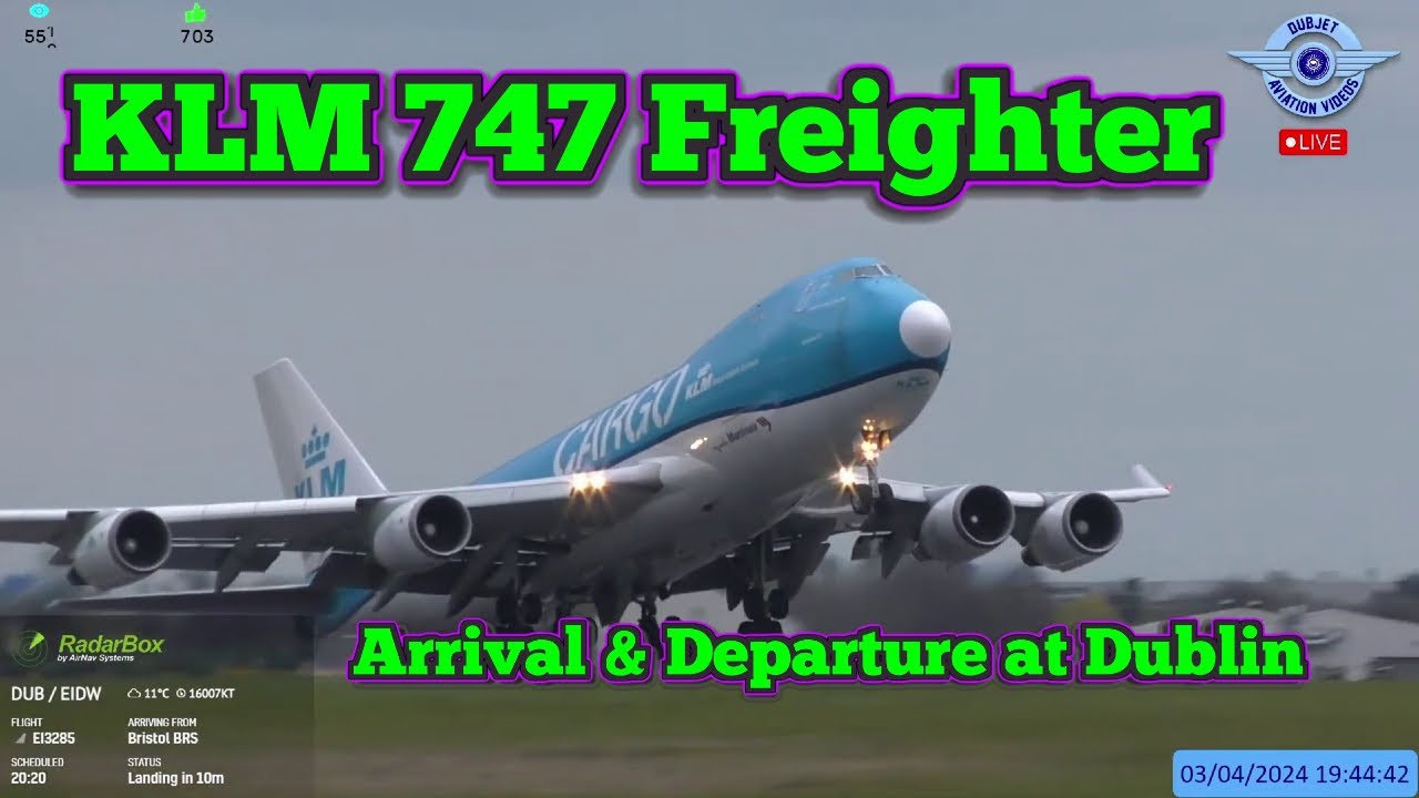 KLM (Martinair) Boeing 747 Landing & Departure at Dublin Airport from Miami