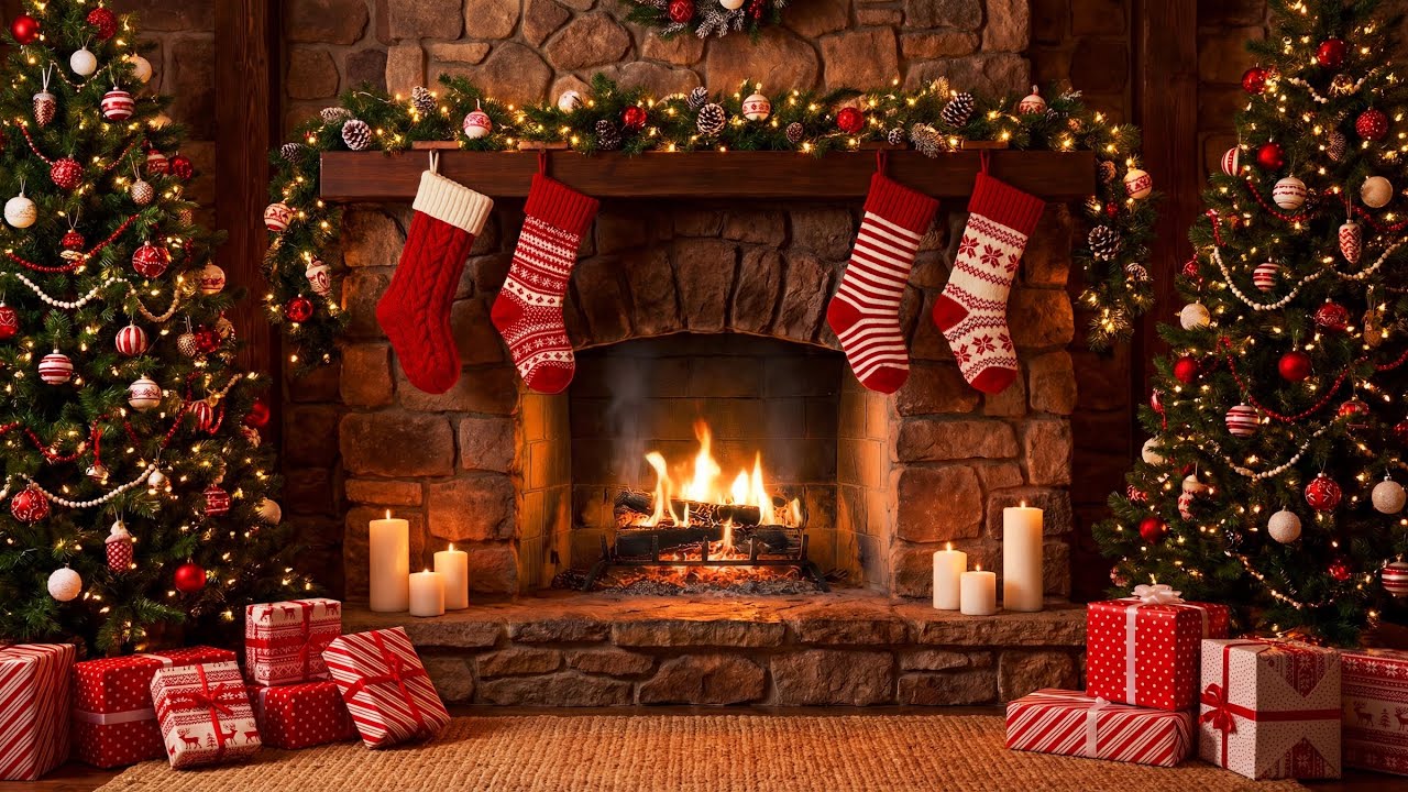 Christmas Fireplace Ambience 🔥 4K – Cozy Fire, Crackling Sounds, No Music
