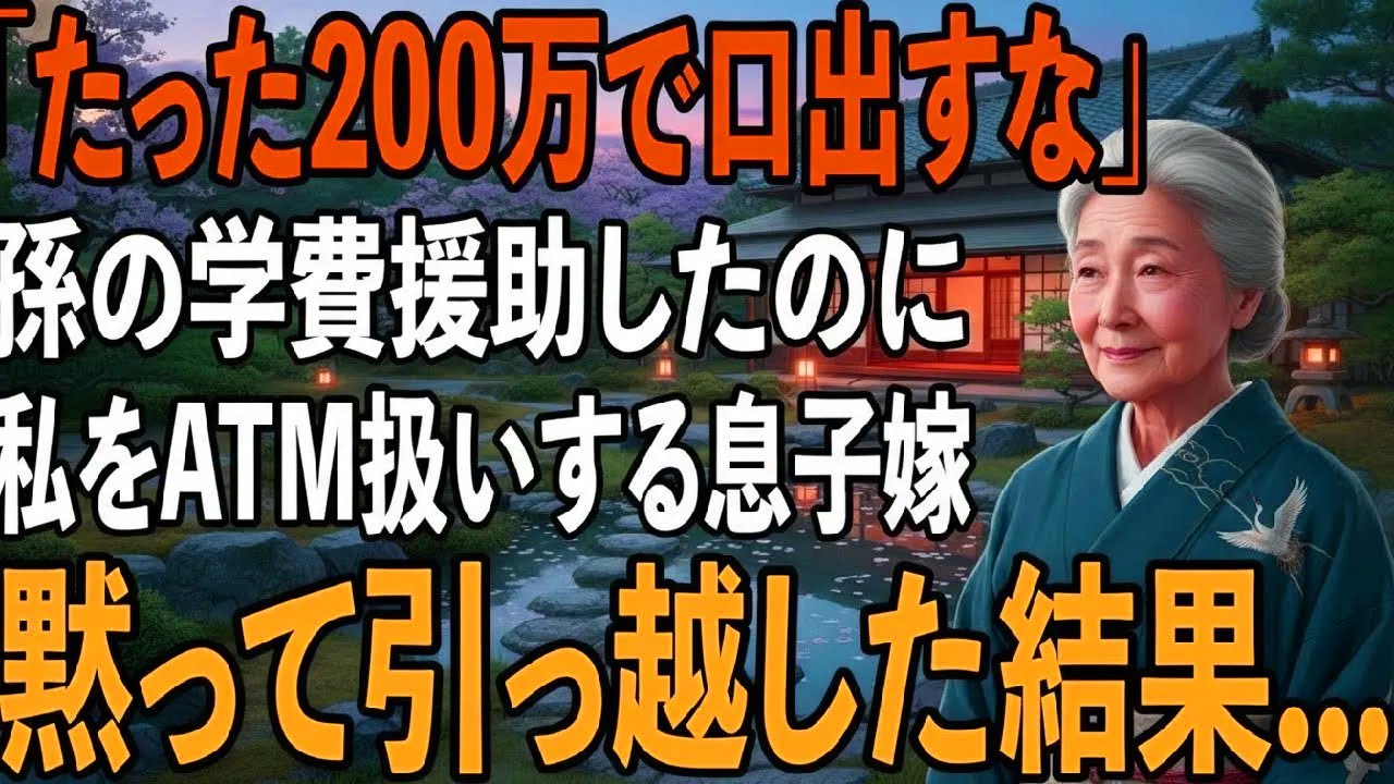 孫の進学費用200万円を援助したのに私を”ATM扱い”する息子嫁。遊び呆けた孫が留年「お義母さん、また援助を」→黙って引っ越した結果【シニアライフ】【60代以上の方へ】
