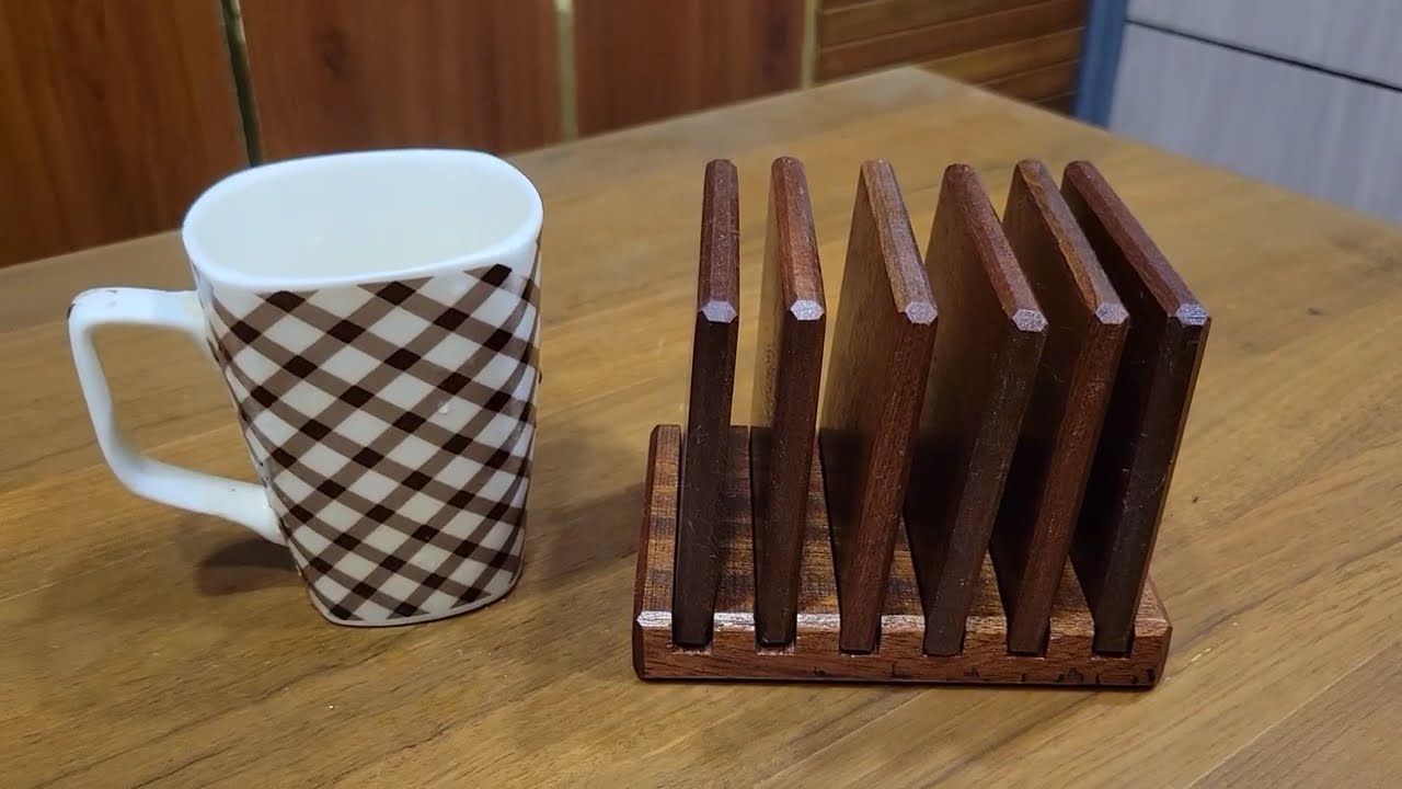 Wooden Coaster Set with Holder - Durable Tea & Coffee Cup Mats for Home, Office, & Table Protection