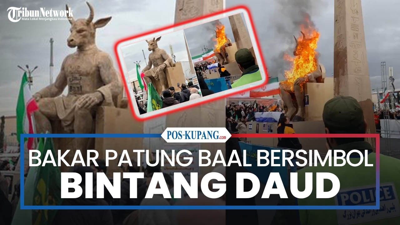 Massa Pro Pemerintah Iran Bakar Patung Baal dengan Simbol Bintang Daud