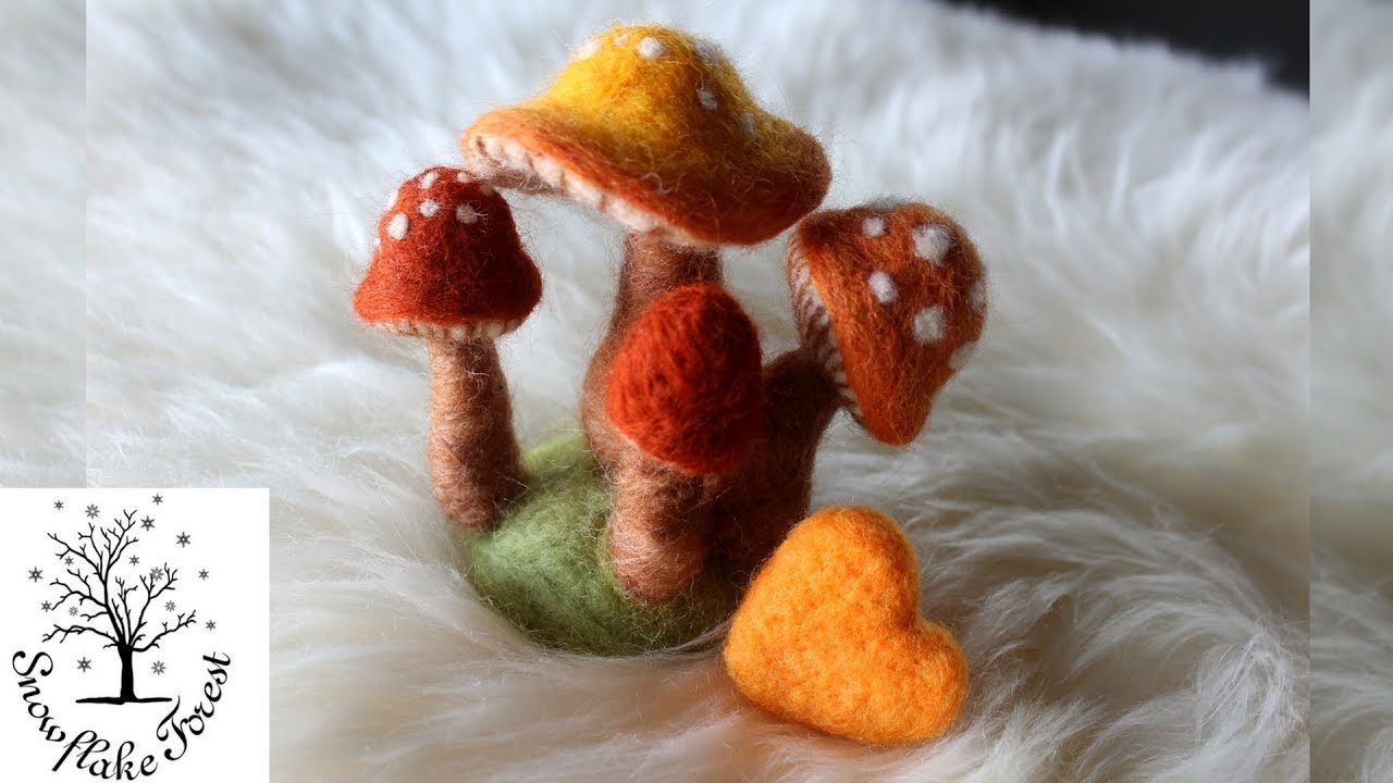 NEEDLE FELTING MUSHROOMS Happy Heart Set Time Lapse ASMR