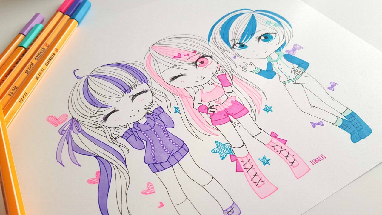 Chibi Pop Stars - Sketch and Ink Speedpaint ♡ iiKiui