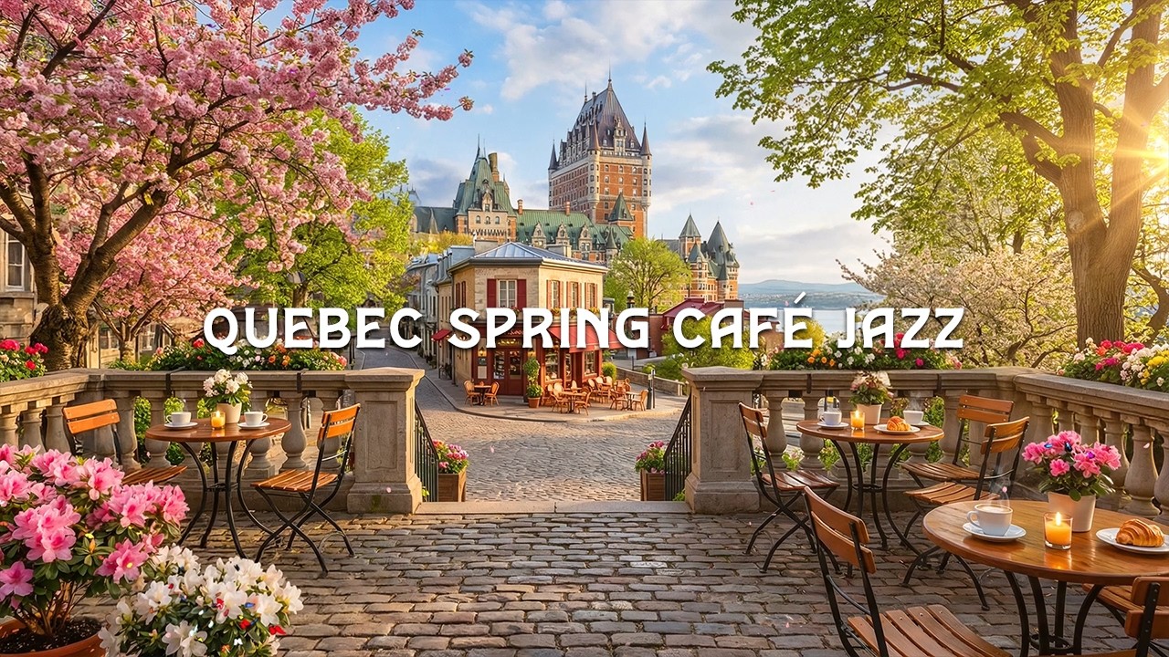 Quebec Spring Café Jazz 🍁 Canada Morning Coffee Ambience  Smooth Piano Jazz for Study & Focus