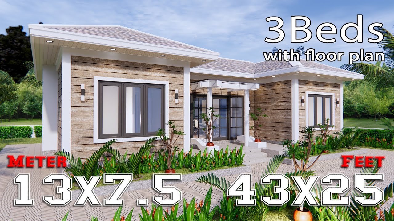 Simple House Design Idea 13x7.5 Meter 43x25 Ft 3 Bedrooms Full Plans
