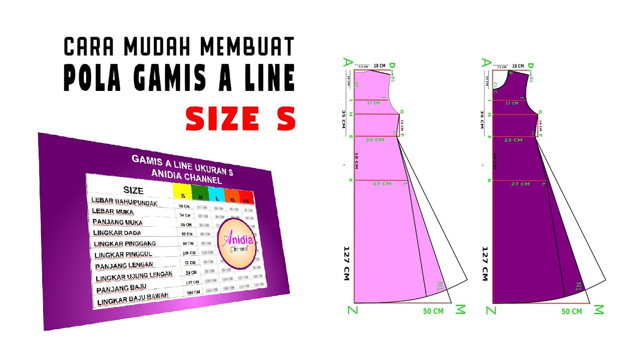 Tutorial Pola Baju Gamis A Line Size S, Sangat Mudah Disertai Gambar
