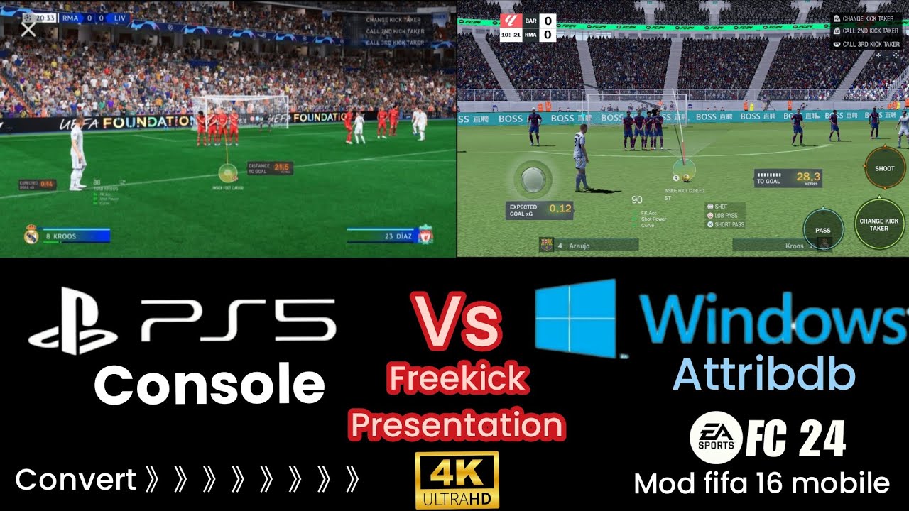 PC Attribdb : PS5 freekick presentation on fifa 16 mobile mod easports fc 24. #playstation #convert
