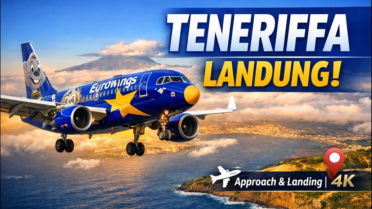 Anflug und Landung auf Teneriffa bei Sonnenuntergang mit Germania