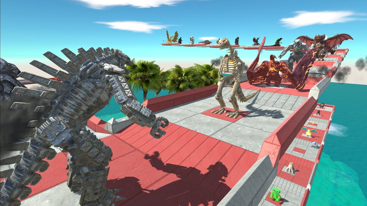 MECHAGODZILLA 2021 VS GHIDORAH LAVA DEATH FALL - Animal Revolt Battle Simulator