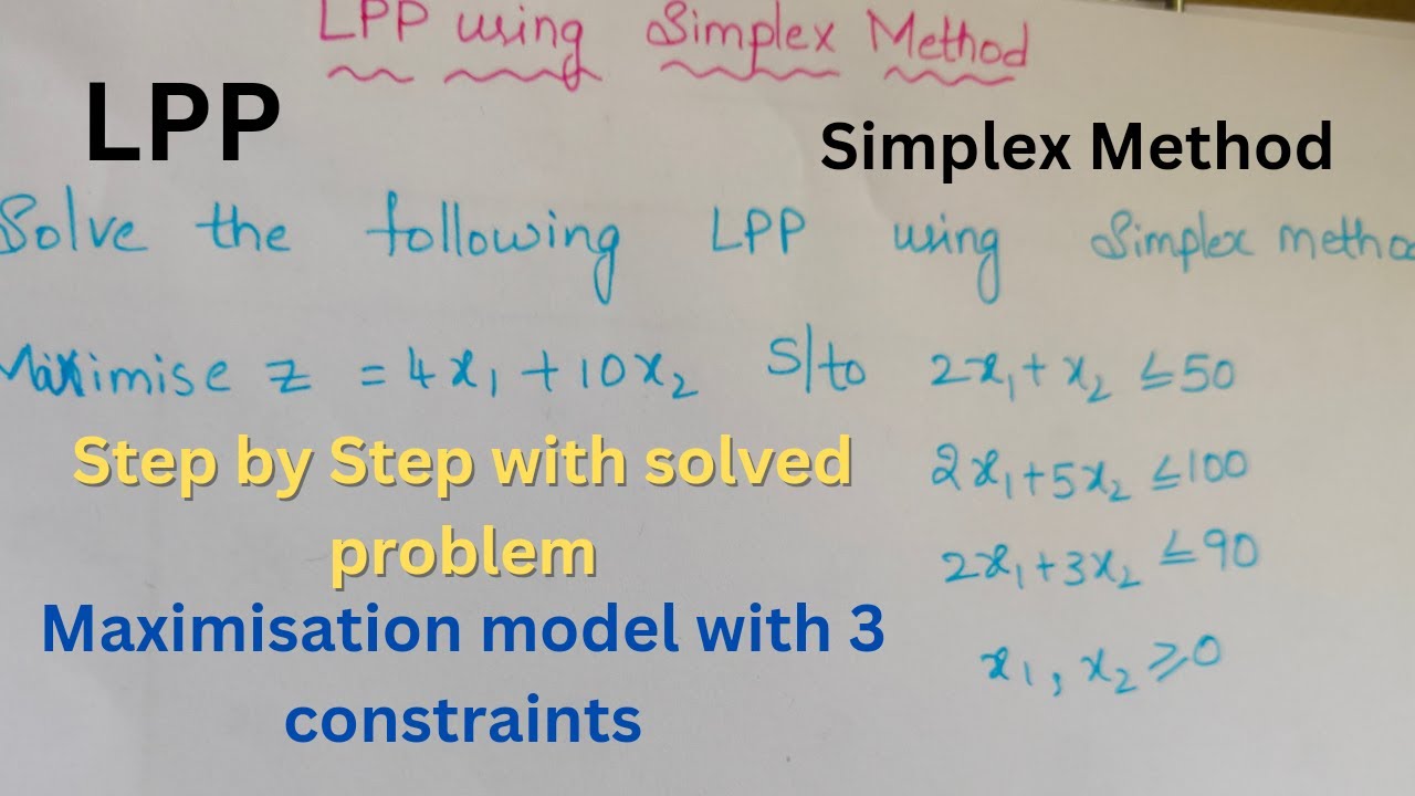 LPP WITH SIMPLEX METHOD||MAXIMIZATION MODEL WITH 3 CONSTRAINTS