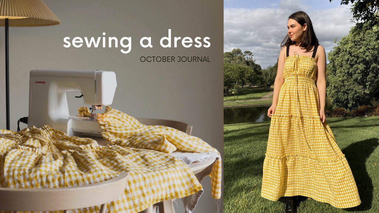 Sewing a linen gingham dress | Relaxing Vlog #재봉틀