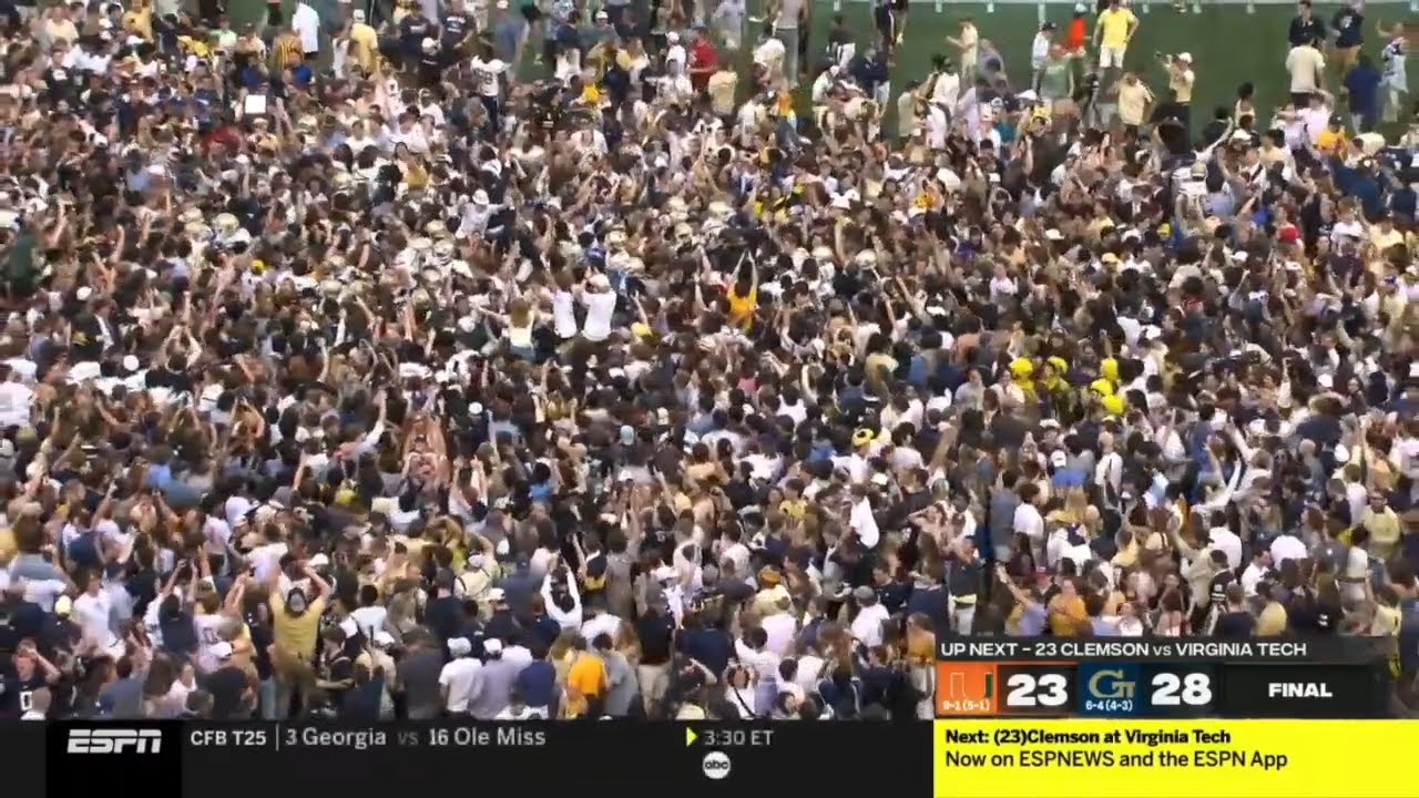 Georgia Tech UPSETS #4 Miami and fans storm the field
