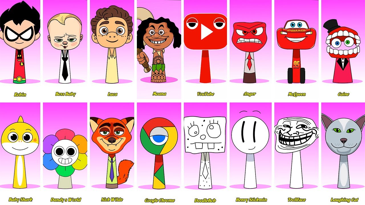 Incredibox Sprunki OC Phase 1 to Phase 3 Pringles, Robin, YouTube, Krabby Patty, Google Chrome