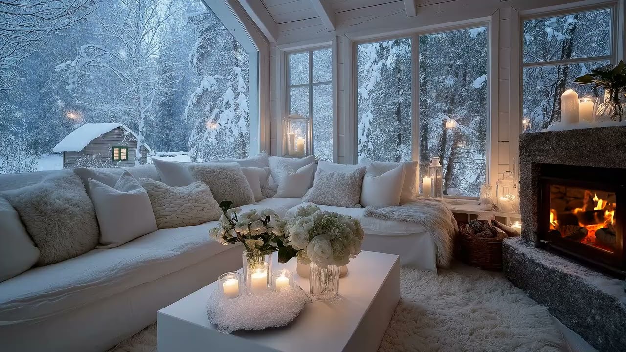 🍃 Minimalist White Lounge | Soothing Piano & Winter Wind (5 Hours) | Peaceful Mind Study Work Relax