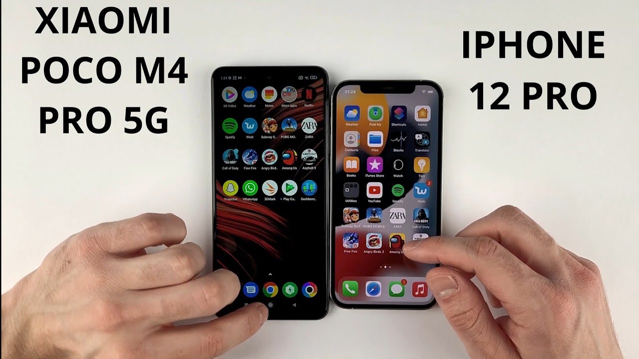 Xiaomi Poco M4 Pro 5G vs Iphone 12 Pro SPEED TEST