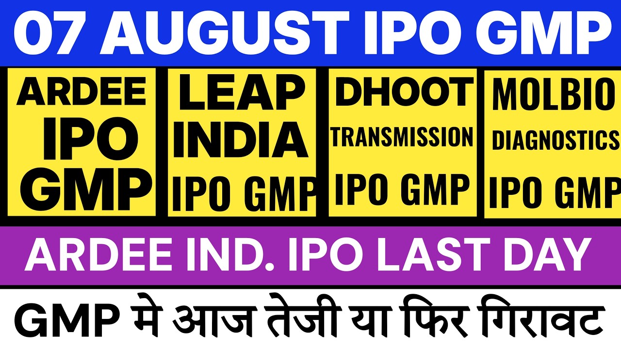 ARDEE IPO GMP | Leap India IPO GMP | Dhoot Transmission IPO GMP | Molbio IPO GMP | Technocraft IPO 💥