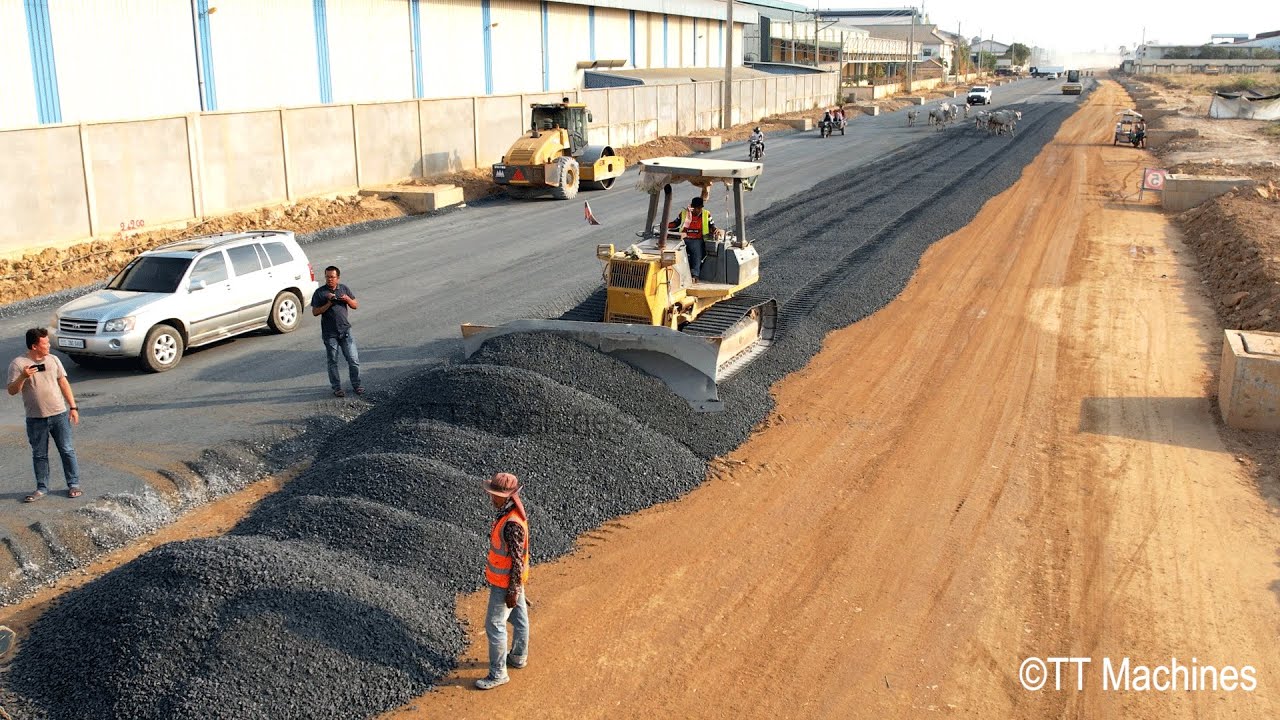 Awesome Technical Skills Working Building New Ring Road  By Komatsu Bulldozer D41E Pushing Gravel