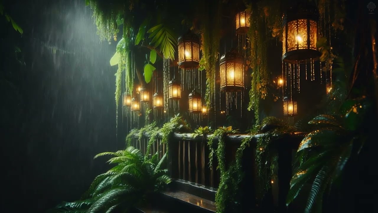Forest Cabin Porch Rain 🏮🌧️ | 5 Hours of Lantern Glow, Leaves & Gentle Rainfall