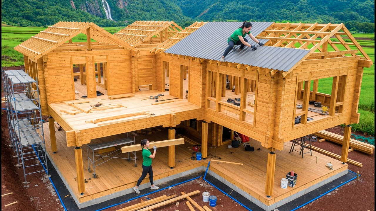 From Wooden Frame to Dream Roof Installation | Amazing House Building Skills in the Village