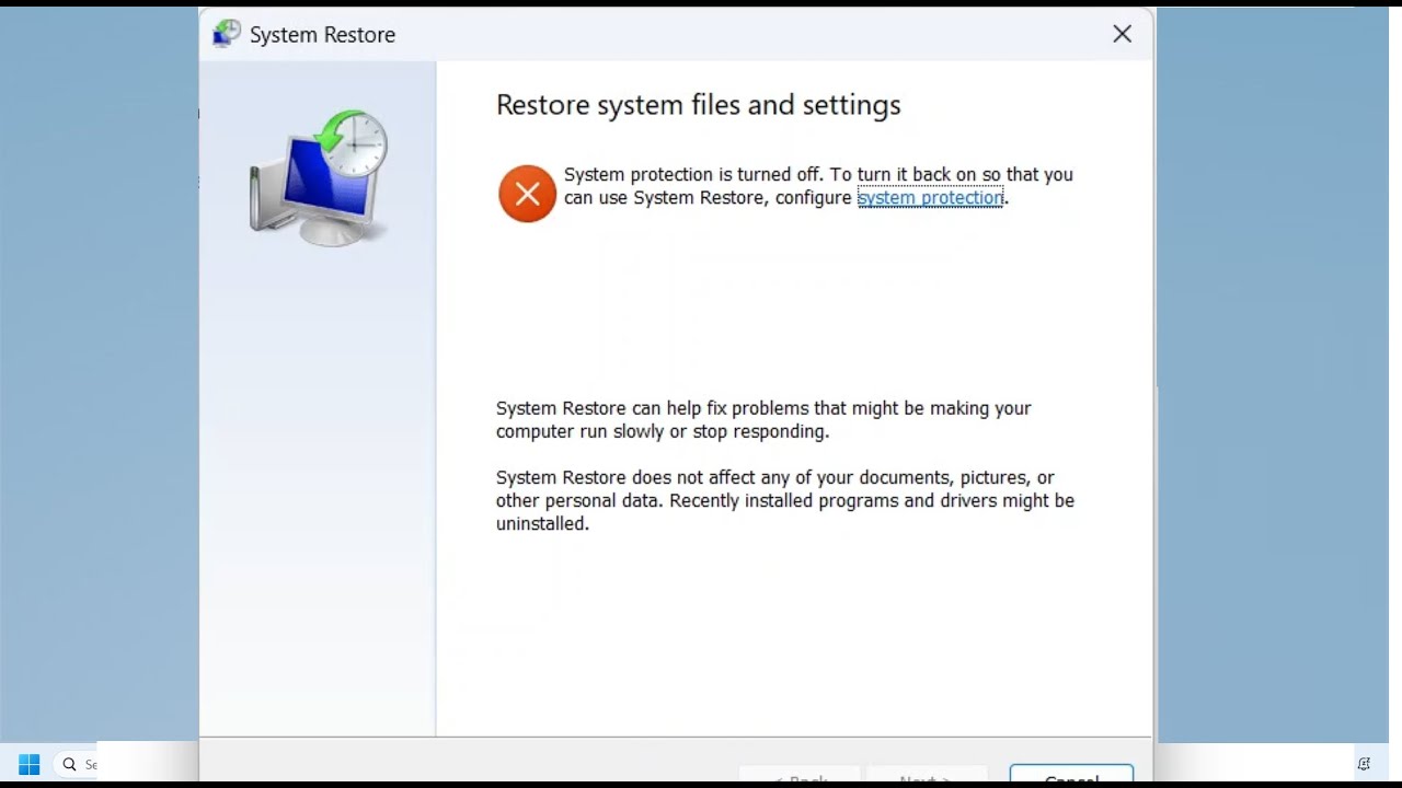 System Protection is Turned off, Create System Restore Point, Configure System Protection Windows 11