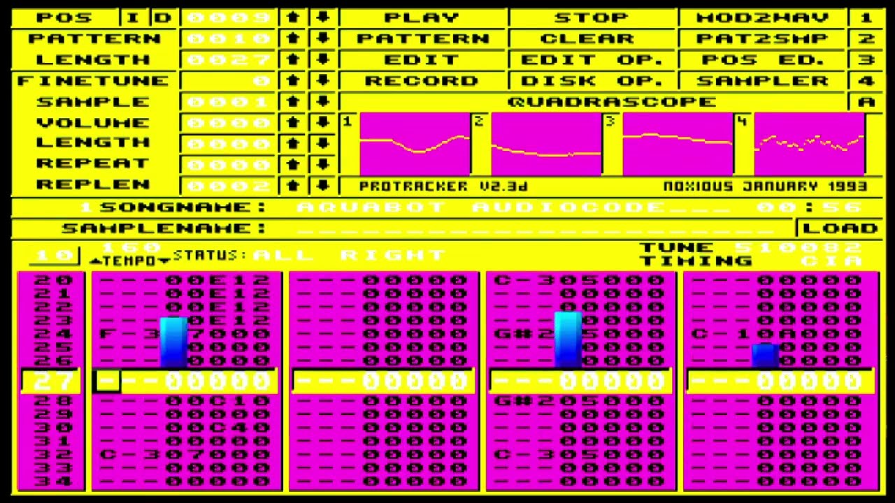 "Aquabot Audiocode" Amiga jungle/drum and bass ProTracker