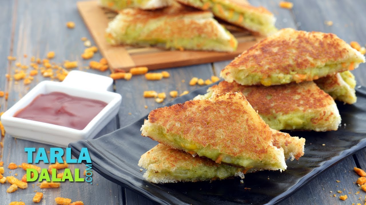 Potato and Corn Sandwich On A Tawa by Tarla Dalal