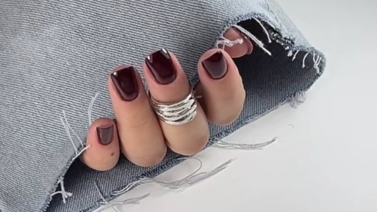 ASMR Manicure 💅 | Deep Burgundy Nails | Short Square Shape | Relaxing Gel Polish Process