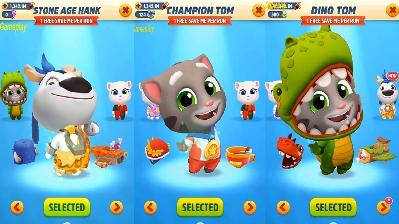 Talking Tom Gold Run New Update New Character Champion Tom VS Dino Tom VS  Stone Age Hank GAMEPLAY