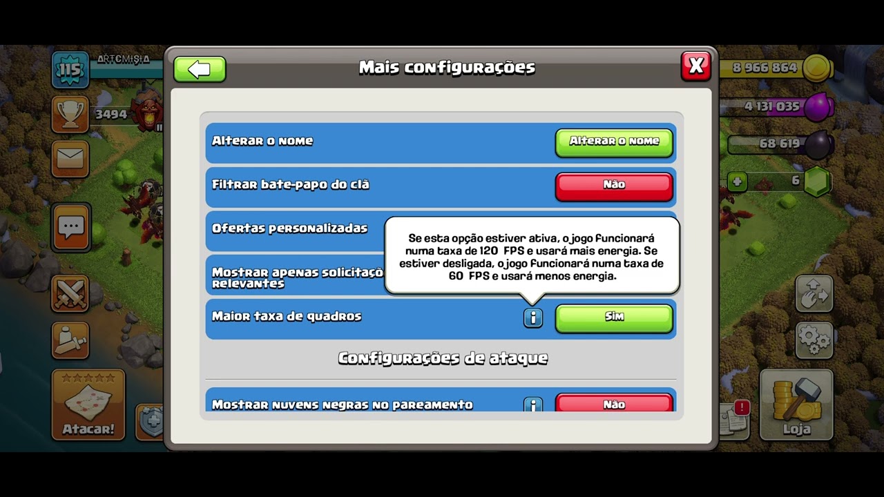 como habilitar 120 FPS NO CLASH  OF clans