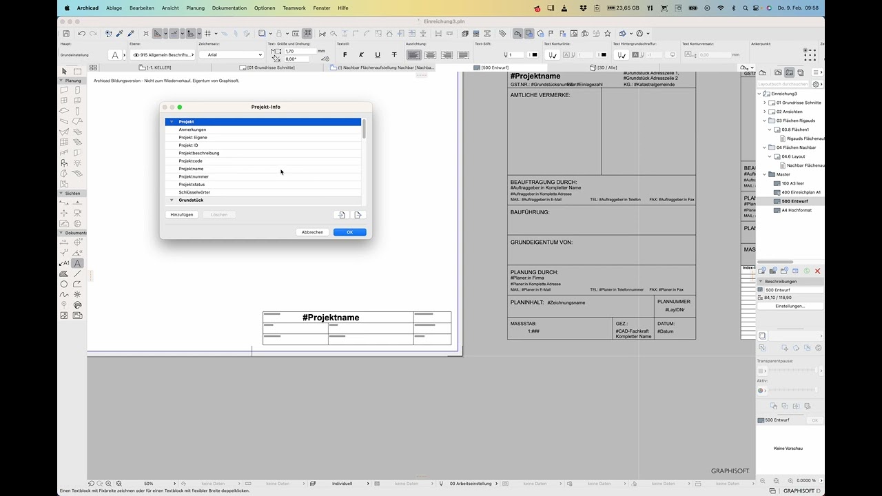 Archicad26 Master und Schriftkopf