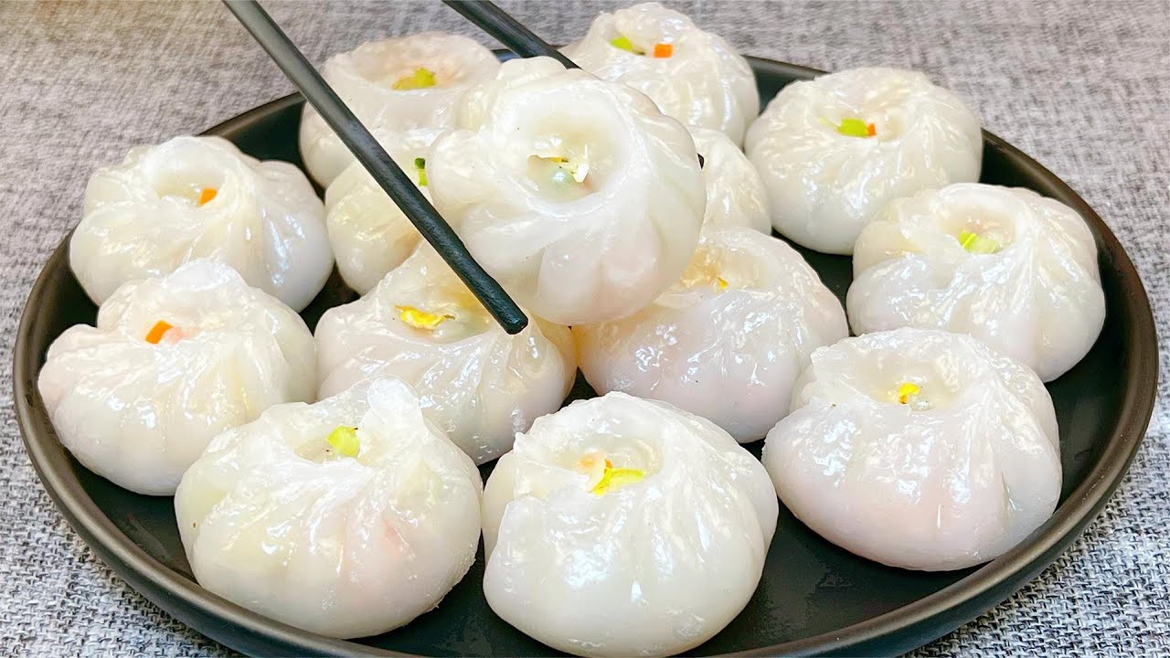 1碗澱粉，1碗開水，教你晶瑩剔透的水晶包，皮包餡大，過年吃真香 ，vegetable crystal steamed  buns  Recipe， 水晶包子