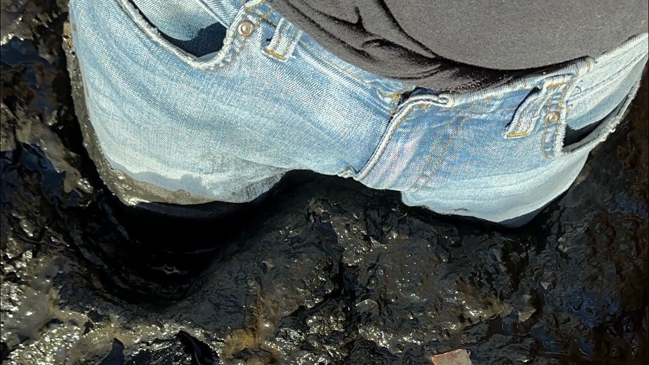 Jeans in bottomless tidal mud (full video)