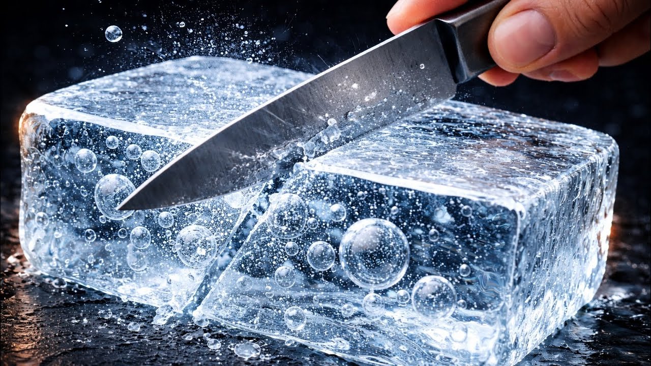 ASMR Cutting Ice with Frozen Bubbles (So Satisfying)