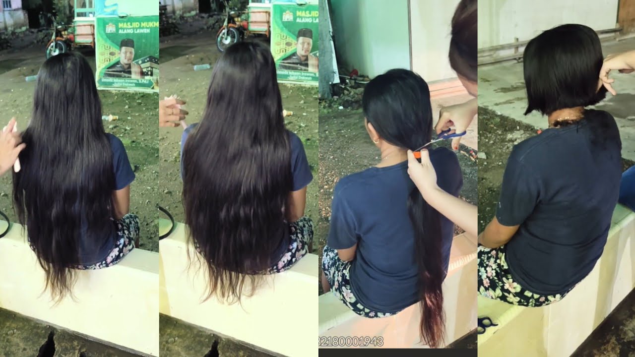 SUPER LONG HAIR CHOP OFF BY BEAUTY CHINESSE GIRL IN THE NIGHT