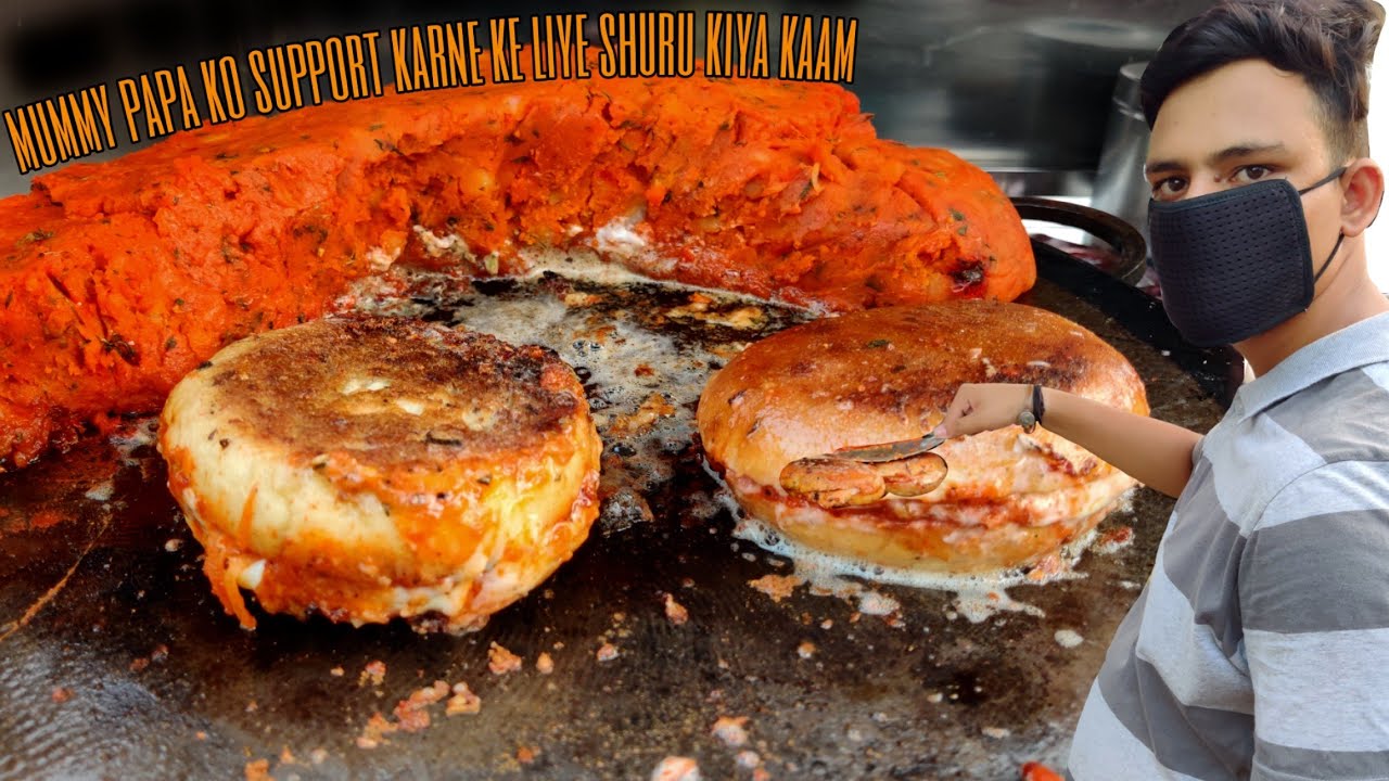 16 Year Old Boy Selling HEART-ATTACK BURGER | Butteriest Bhaji Burger In Faridabad Street Food India